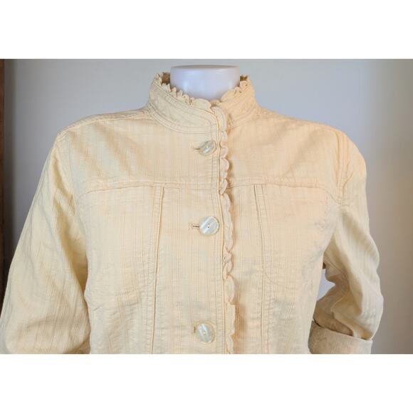 J.Jill Ruffled Neck Peplum Blazer Jacket Sz Large Tall Butter Yellow Cottagecore - Picture 5 of 12